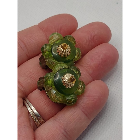 Vintage Green Germany Signed Clip On Earrings - Picture 3 of 3